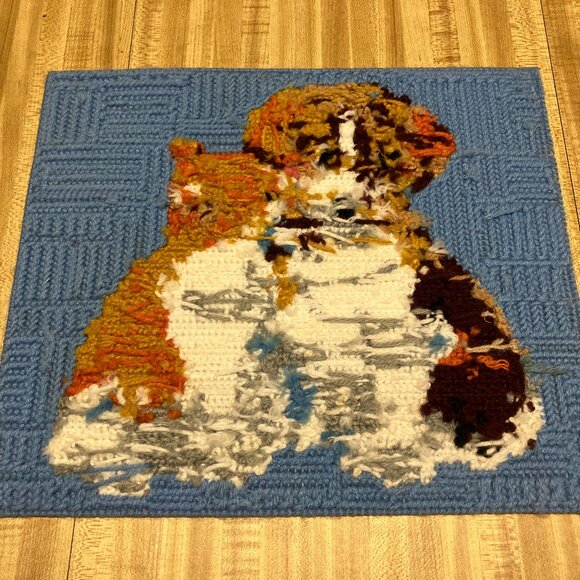 Plastic canvas vintage needle work picture kitten and puppy kitschy home decor - Picture 6 of 6